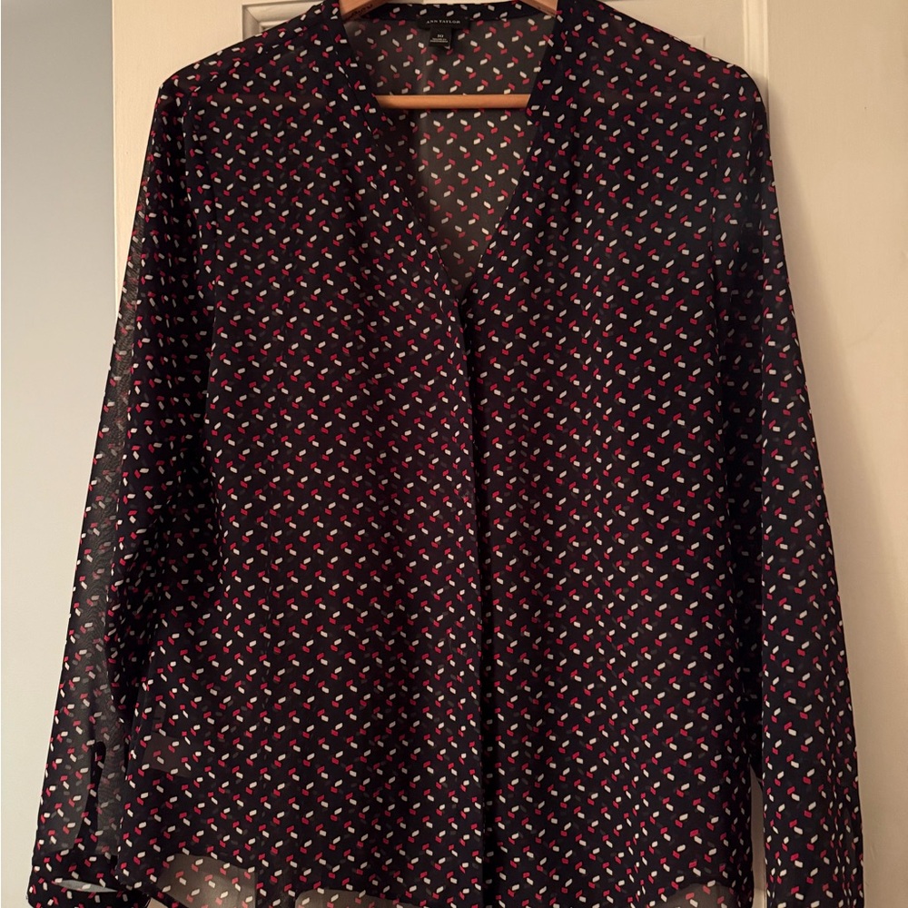 Ann Taylor Black and Red Geometric Blouse